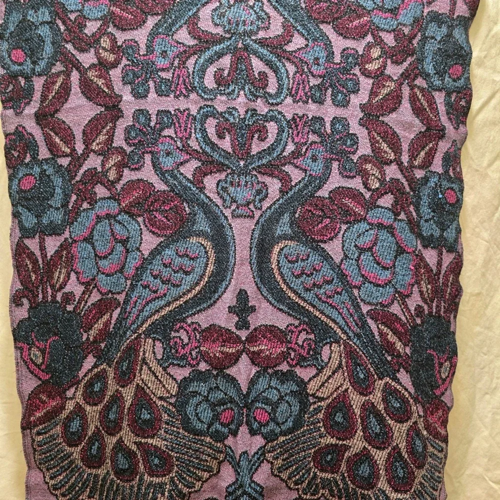 Vibrant‎ Peacock Floral Woven Scarf Shawl Fringe Purple Pink Blue Black Accent